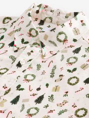 White Wreath Long Sleeve Christmas Print 100% Cotton Oxford Shirt - Image 4 of 8