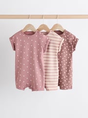 Pink Spot/ Stripe 100% Cotton Baby Rompers 3 Pack - Image 1 of 11