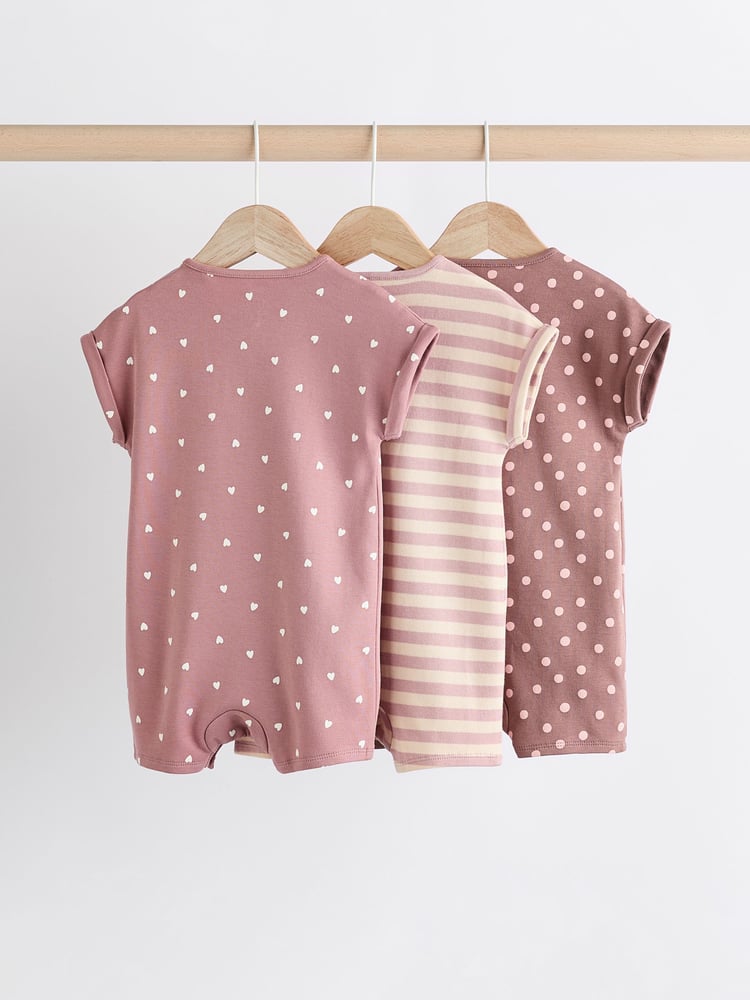 Pink Spot/ Stripe 100% Cotton Baby Rompers 3 Pack - Image 2 of 11