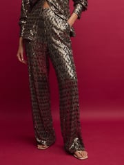 Gold Wide Leg Sequin Trousers - Image 2 of 4