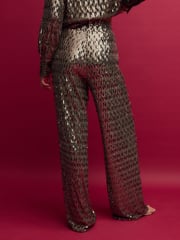 Gold Wide Leg Sequin Trousers - Image 3 of 4