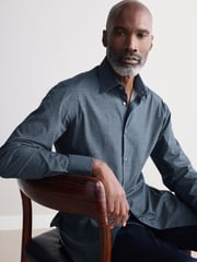 Navy Blue Geometric Slim Fit Signature Single Cuff 100% Cotton Formal Shirt - Image 3 of 7