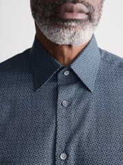 Navy Blue Geometric Slim Fit Signature Single Cuff 100% Cotton Formal Shirt - Image 4 of 7
