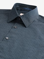 Navy Blue Geometric Slim Fit Signature Single Cuff 100% Cotton Formal Shirt - Image 6 of 7