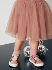 Rose Gold Glitter Standard Fit (F) Elastic Lace Trainers - Image 2 of 3