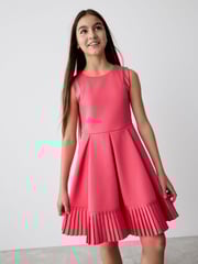 Baker by Ted Baker Coral Pink Frill Peplum Hem Dress - Image 2 of 10