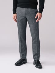 Navy Blue Slim Fit Check Smart Trousers - Image 1 of 7