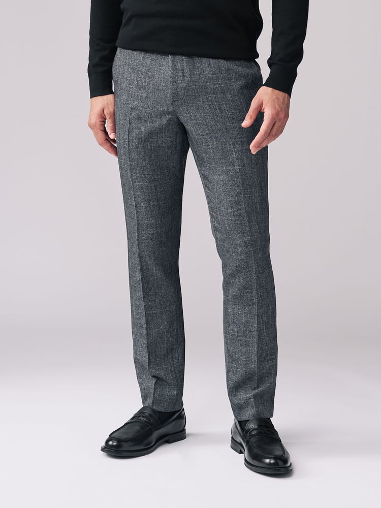 Navy Blue Slim Fit Check Smart Trousers - Image 1 of 7