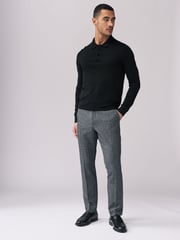 Navy Blue Slim Fit Check Smart Trousers - Image 2 of 7