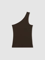 Reiss Chocolate Ria Cotton Blend One-Shoulder Top - Image 2 of 6