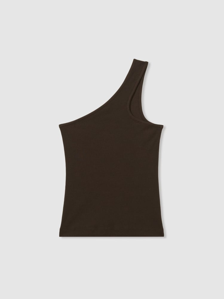 Reiss Chocolate Ria Cotton Blend One-Shoulder Top - Image 2 of 6