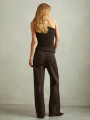 Reiss Chocolate Ria Cotton Blend One-Shoulder Top - Image 4 of 6