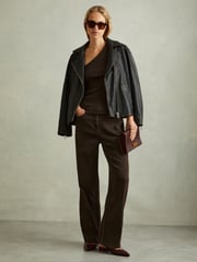 Reiss Chocolate Ria Cotton Blend One-Shoulder Top - Image 5 of 6