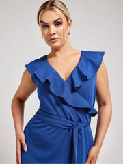 Yours Curve Blue Ruffle Wrap Dress - Image 2 of 5