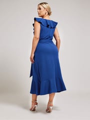 Yours Curve Blue Ruffle Wrap Dress - Image 3 of 5