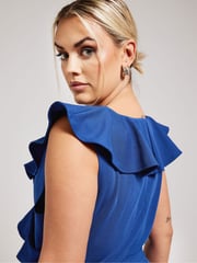 Yours Curve Blue Ruffle Wrap Dress - Image 4 of 5