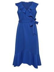 Yours Curve Blue Ruffle Wrap Dress - Image 5 of 5