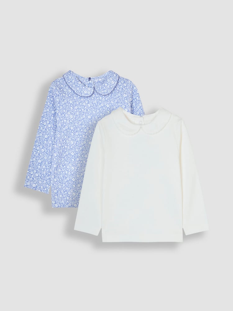 JoJo Maman Bébé Blue 2-Pack Ditsy Floral Peter Pan Tops - Image 1 of 6