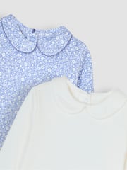 JoJo Maman Bébé Blue 2-Pack Ditsy Floral Peter Pan Tops - Image 6 of 6