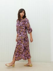 Oliver Bonas Pink Blurred Animal Print Midi Dress - Image 1 of 8