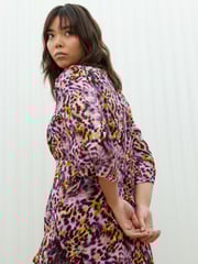 Oliver Bonas Pink Blurred Animal Print Midi Dress - Image 2 of 8