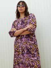 Oliver Bonas Pink Blurred Animal Print Midi Dress - Image 3 of 8