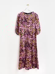 Oliver Bonas Pink Blurred Animal Print Midi Dress - Image 4 of 8