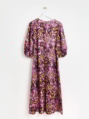 Oliver Bonas Pink Blurred Animal Print Midi Dress - Image 5 of 8