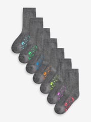 Grey Splat Cotton Rich Cushioned Socks 7 Pack - Image 1 of 8