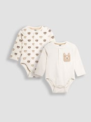 JoJo Maman Bébé Natural Printed Bear And Appliqué Pocket Bodies 2 Pack - Image 1 of 6