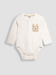 JoJo Maman Bébé Natural Printed Bear And Appliqué Pocket Bodies 2 Pack - Image 2 of 6