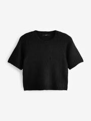 Black Short Sleeve Crew Neck Jumper With Wool - Image 2 of 6