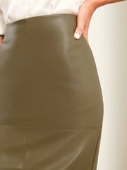 Lipsy Khaki Green Faux Leather Pencil Skirt - Image 3 of 4
