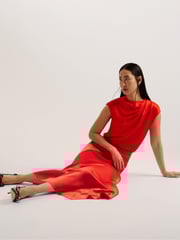 Ted Baker Red Bolsena Satin Midi Skirt With Asymmetric Hem - Image 4 of 6