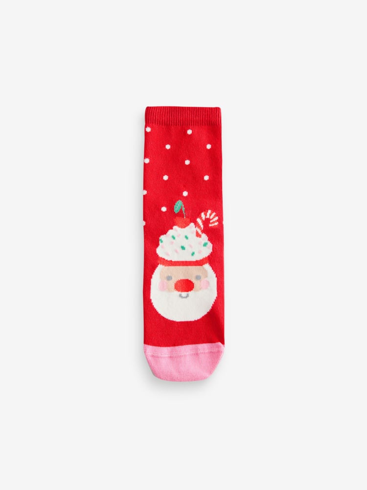 Pink/Red Cotton Rich Christmas Character Ankle Socks 3 Pack - Image 2 of 4