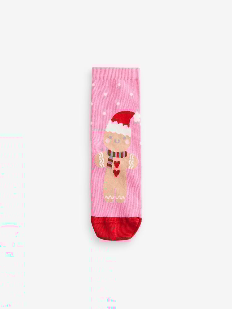 Pink/Red Cotton Rich Christmas Character Ankle Socks 3 Pack - Image 4 of 4