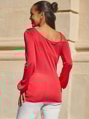 Sosandar Pink Asymmetric One Shoulder Twist Front Blouses - Image 2 of 5