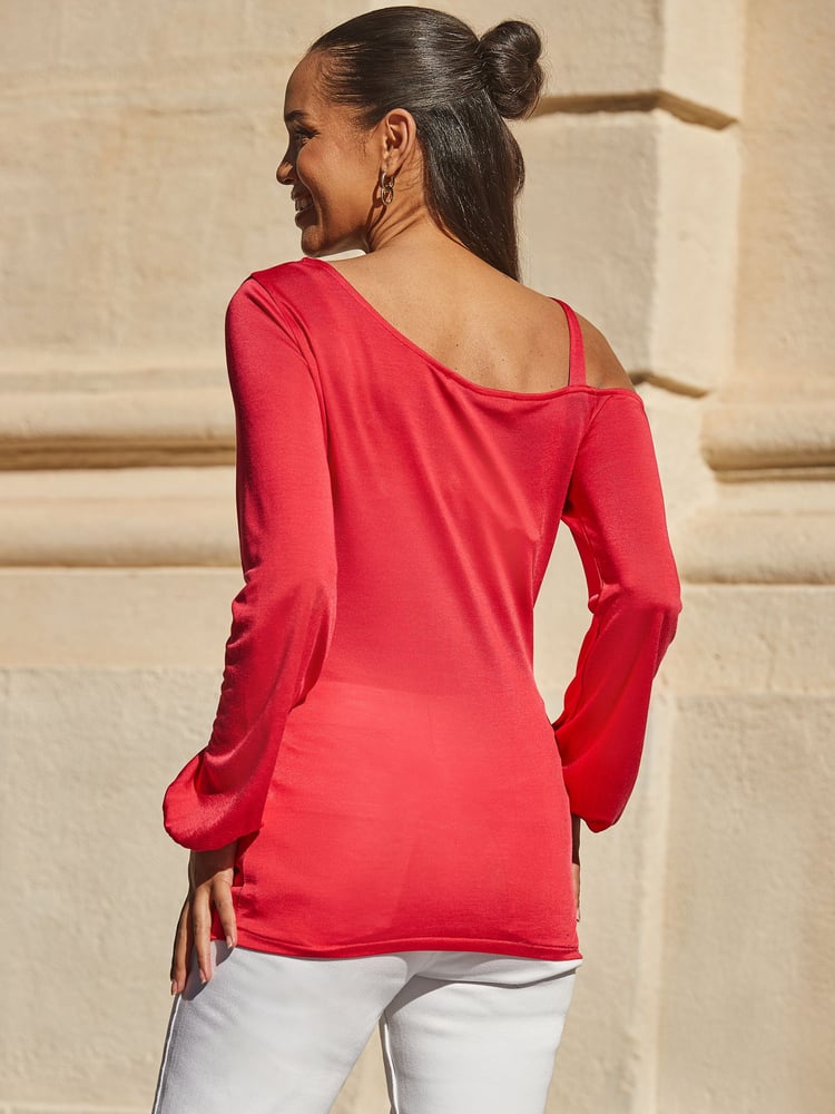Sosandar Pink Asymmetric One Shoulder Twist Front Blouses - Image 2 of 5