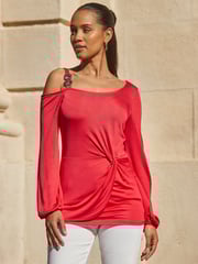 Sosandar Pink Asymmetric One Shoulder Twist Front Blouses - Image 3 of 5