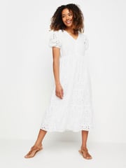 M&Co White 100% Cotton Broderie Anglaise Midi Dress - Image 1 of 5