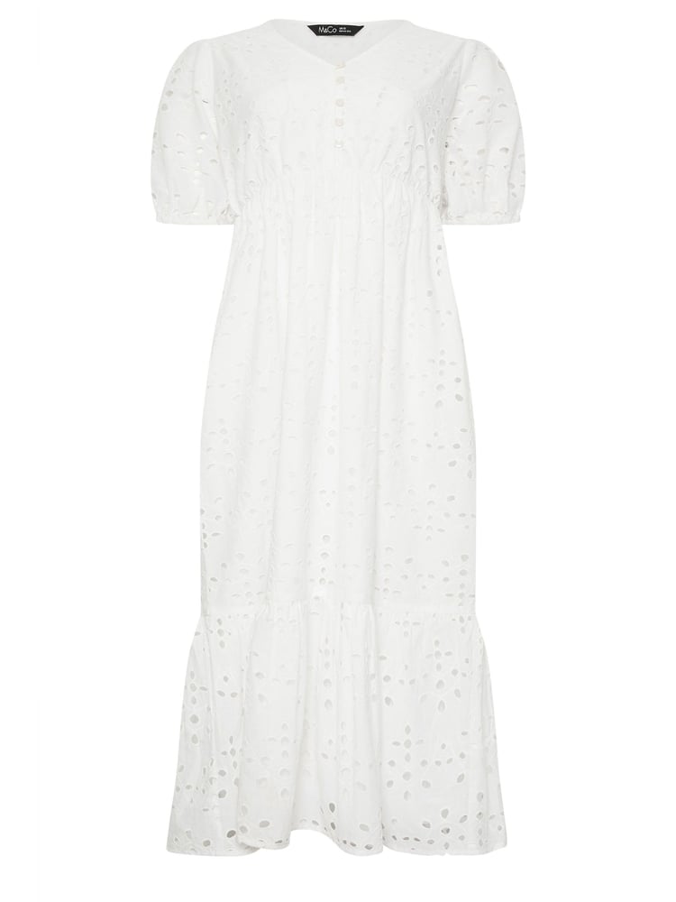 M&Co White 100% Cotton Broderie Anglaise Midi Dress - Image 5 of 5