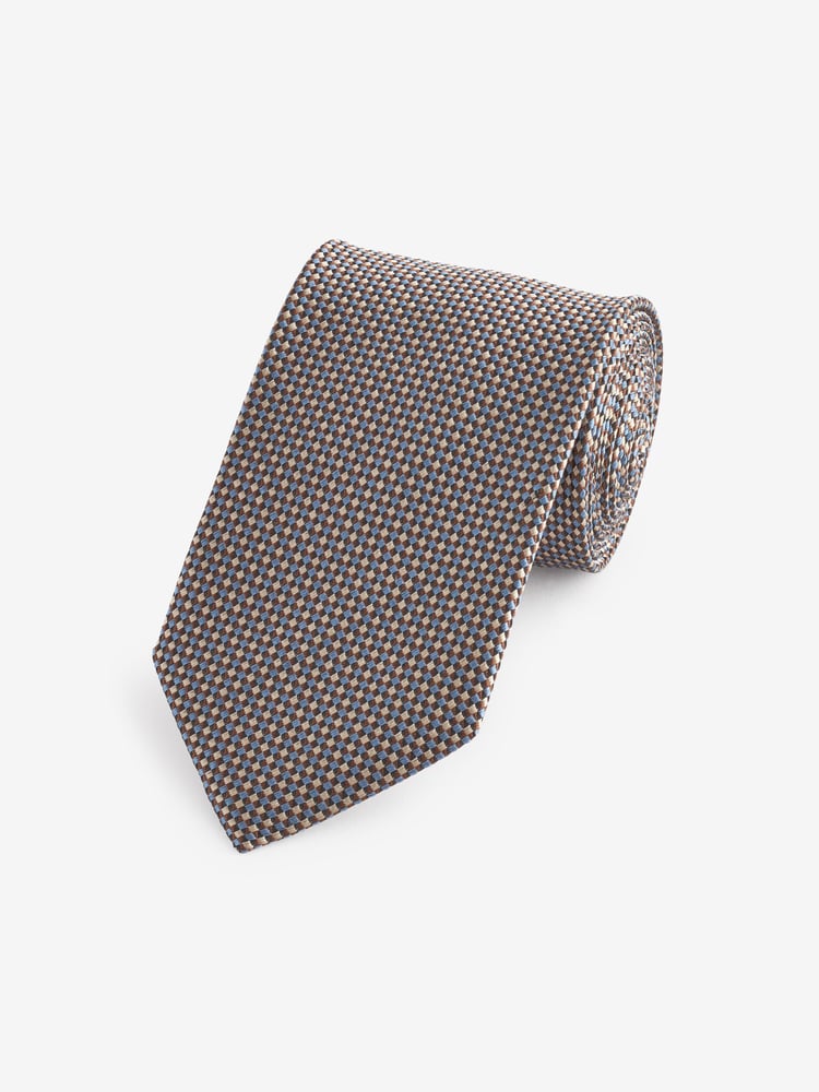Neutral Brown/Blue Silk Design Tie - Image 1 of 3