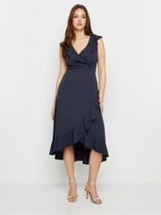Long Tall Sally Navy Blue Frill Wrap Midi Dress - Image 1 of 6