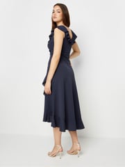 Long Tall Sally Navy Blue Frill Wrap Midi Dress - Image 3 of 6