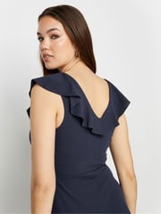 Long Tall Sally Navy Blue Frill Wrap Midi Dress - Image 4 of 6