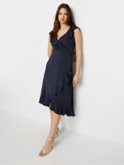 Long Tall Sally Navy Blue Frill Wrap Midi Dress - Image 5 of 6