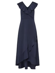 Long Tall Sally Navy Blue Frill Wrap Midi Dress - Image 6 of 6