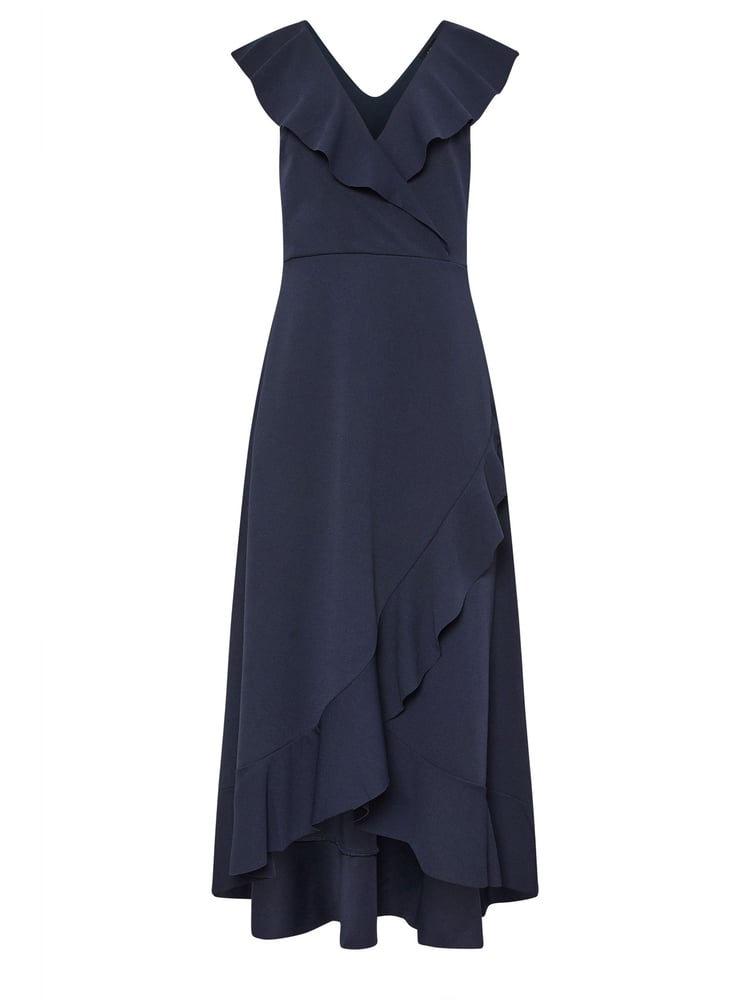 Long Tall Sally Navy Blue Frill Wrap Midi Dress - Image 6 of 6