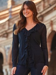 Sosandar Blue Ruffle Detail Blouse - Image 1 of 5