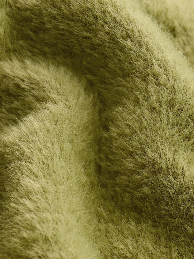 Olive Green Fluffy Off Shoulder Bardot Jumper - Image 5 of 5